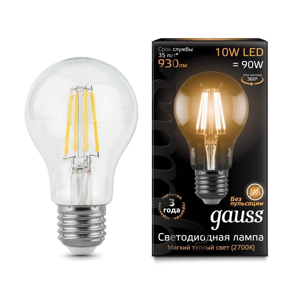 GAUSS Светодиодные лампы GAUSS 102802110 Светодиодная лампа LED Filament A60 E27 10W 930lm 2700К 1/10/40
