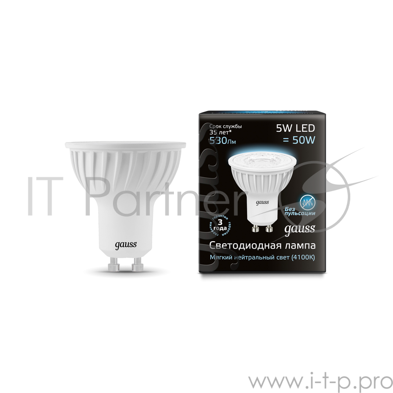 GAUSS Светодиодные лампы GAUSS 101506205 Светодиодная лампа LED MR16 GU10 5W 530lm 4100K 1/10/100