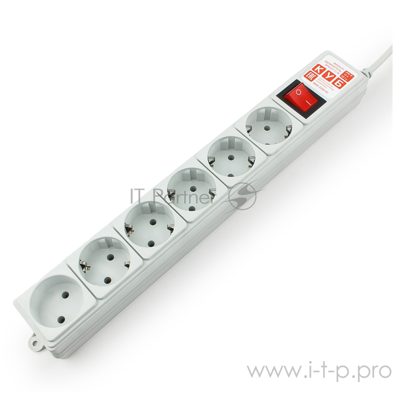 Фильтр-удлинитель Power Cube 3,0 м 6 розеток (серый) 10А/2,2кВт