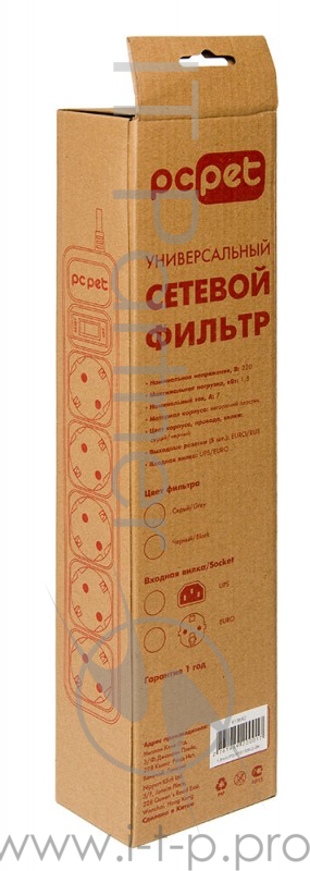 Сетевой фильтр PC Pet AP01006-1.8-BK 1.8м (5 розеток) черный