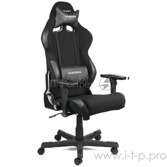 Игровое кресло DXRacer Racing чёрное (OH/RW01/N, текстиль+кожа-PU, регулируемый угол наклона, механи