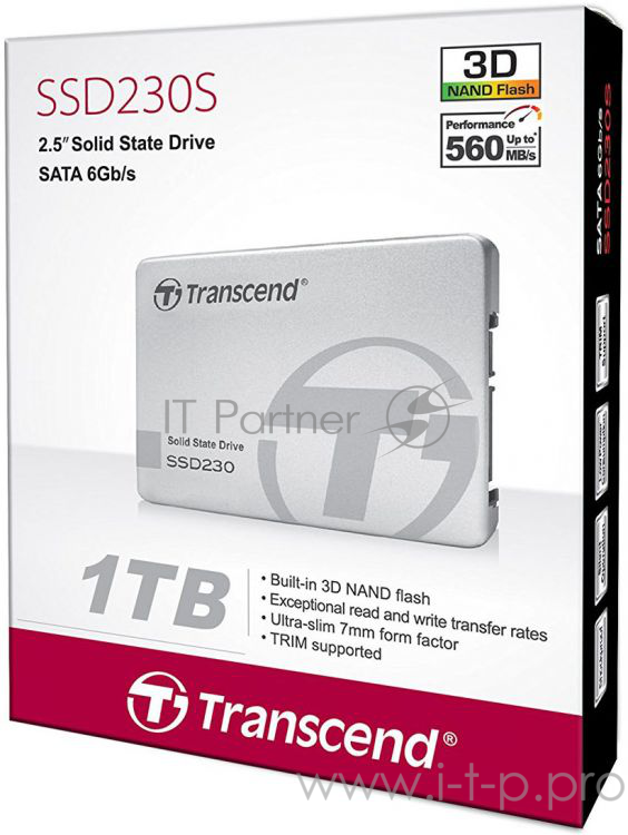 Жесткий диск SSD 2.5 1TB Transcend SSD230S Client SSD TS1TSSD230S SATA 6Gb/s, 560/520, IOPS 85/85K,