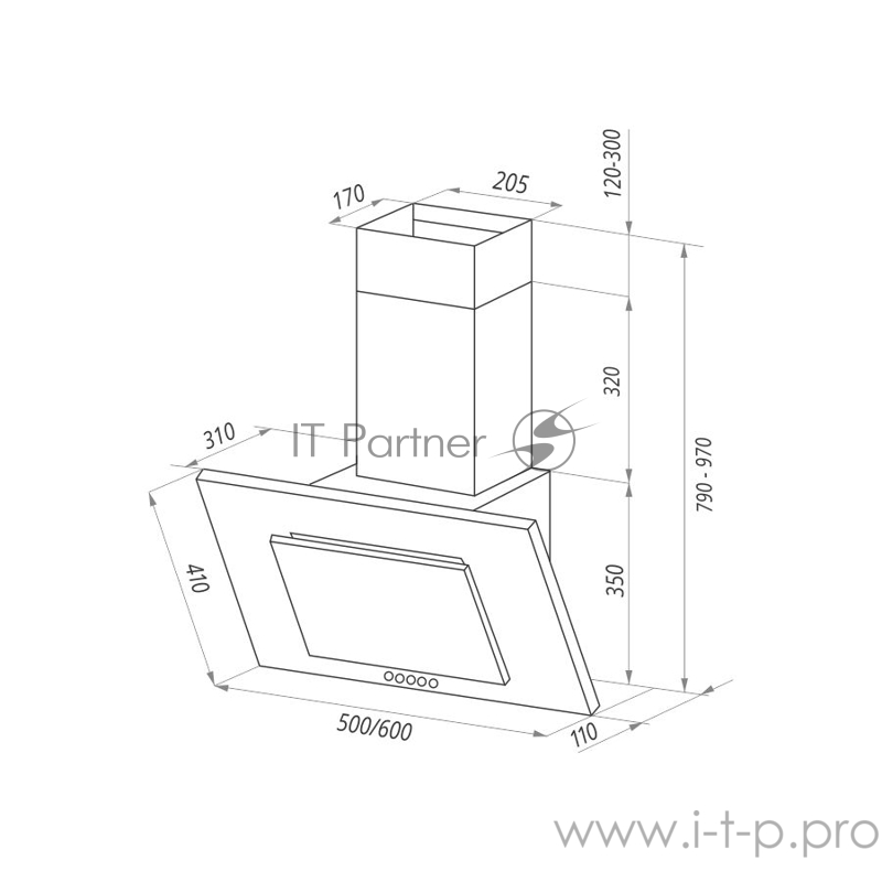 Вытяжка каминная Maunfeld Tower C 50 черный управление: кнопочное (1 мотор)