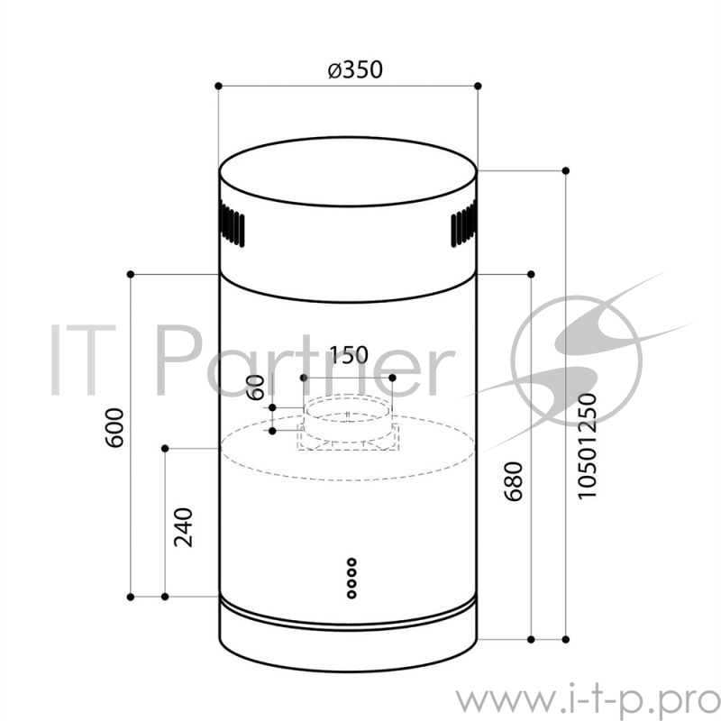 Вытяжка каминная Lex TUBO ISOLA 350 нержавеющая сталь управление: кнопочное (1 мотор)