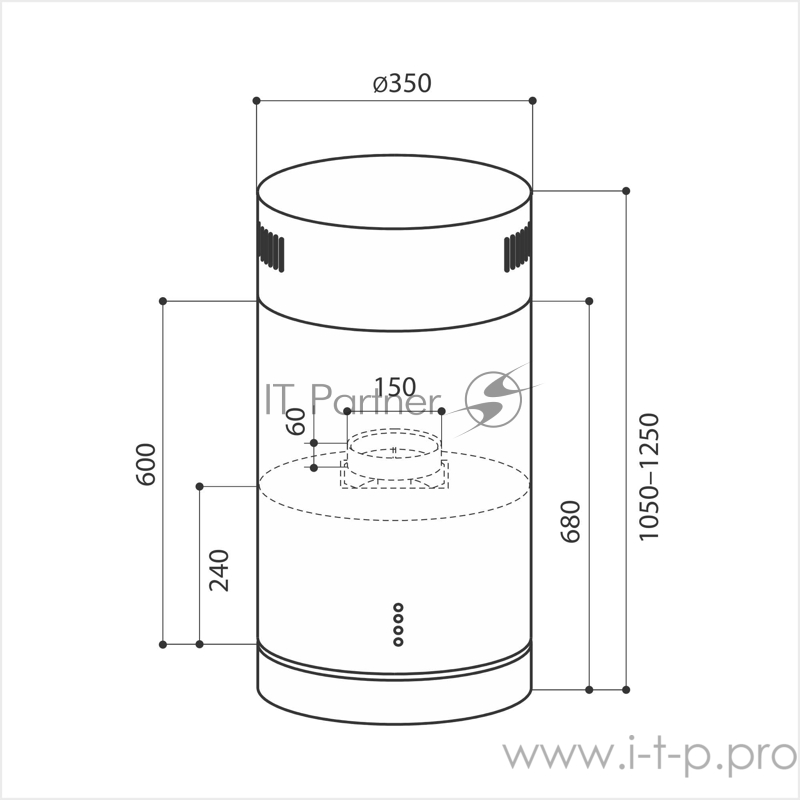 Вытяжка каминная Lex TUBO ISOLA 350 нержавеющая сталь управление: кнопочное (1 мотор)