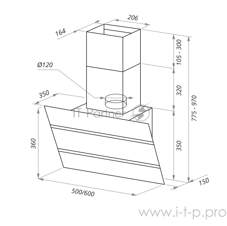 Вытяжка каминная Maunfeld BRIDGE 60 черный управление: кнопочное (1 мотор)