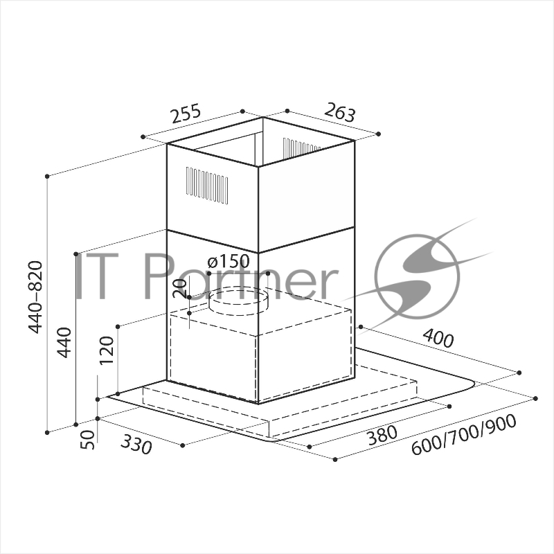 Вытяжка каминная Lex APOLLO N 600 нержавеющая сталь/стекло прозрачное