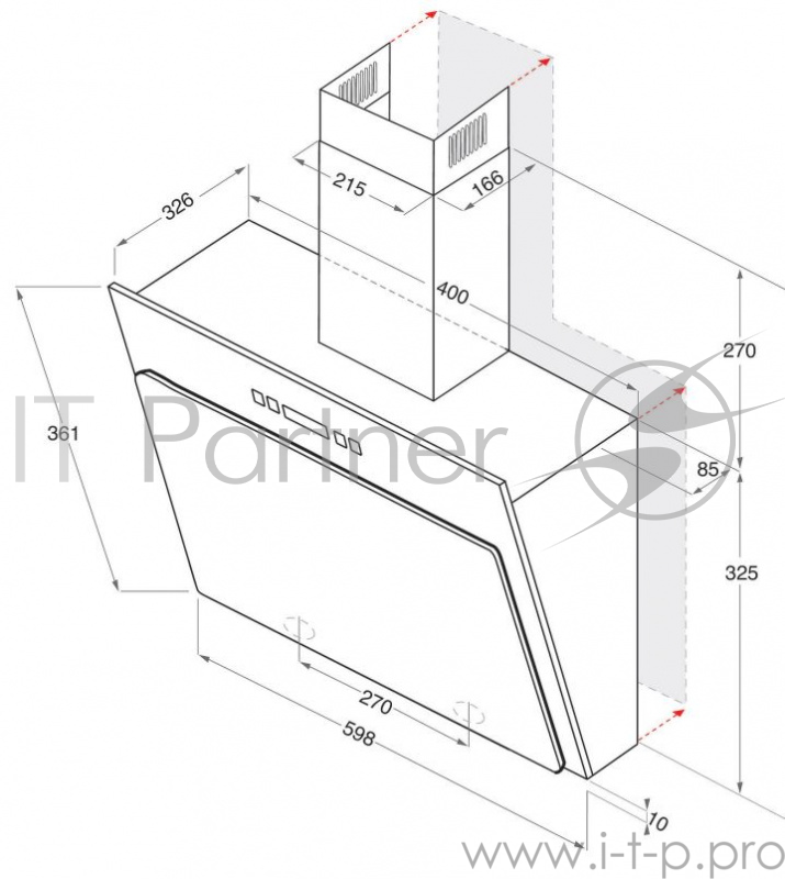 Вытяжка каминная Indesit IHVP 6.4 LL K черный нержавеющая сталь управление: кнопочное (1 мотор)