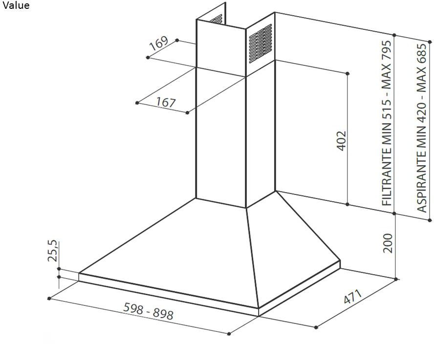 Вытяжка каминная Faber Value PB 4 2L X A60 нержавеющая сталь управление: кнопочное (1 мотор)