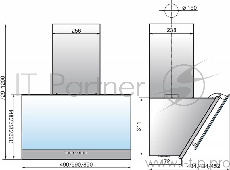 Вытяжка каминная Elikor Рубин S4 50П-700-Э4Д антрацит черный, управление: кнопочное (1 мотор)