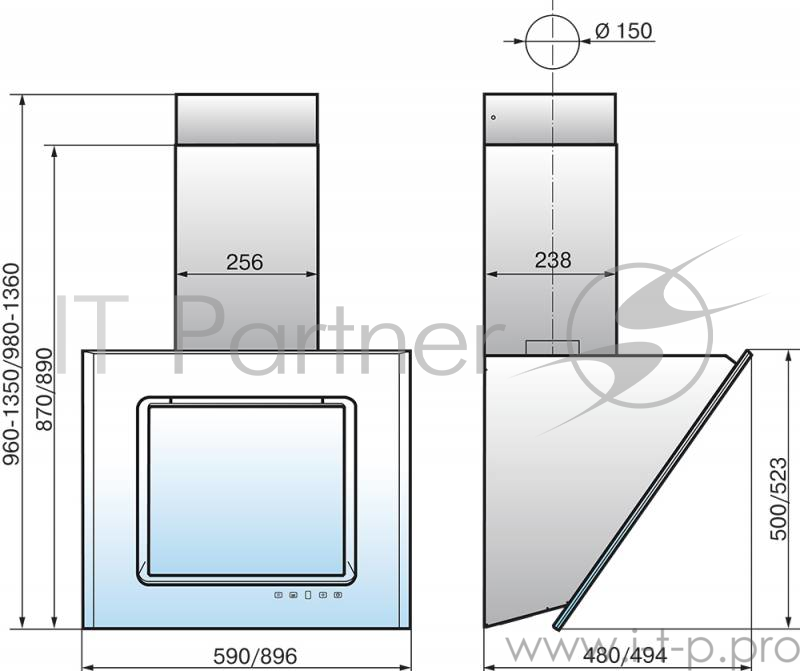Вытяжка каминная Elikor Оникс 60П-1000-Е4Д черный управление: сенсорное (1 мотор)