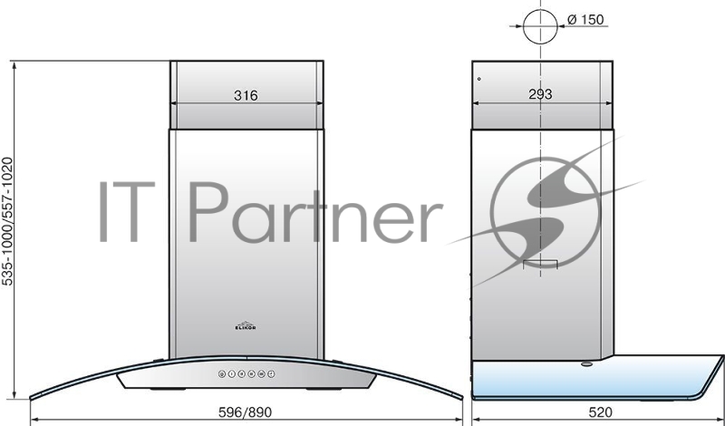 Вытяжка каминная Elikor Аметист S4 90Н-700-Э4Д нержавеющая сталь тонированное стекло управление: кнопочное (1 мотор)