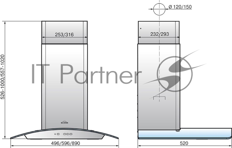Вытяжка каминная Elikor Аметист 60П-430-К3Д черный тонир. галоген управление: кнопочное (1 мотор)