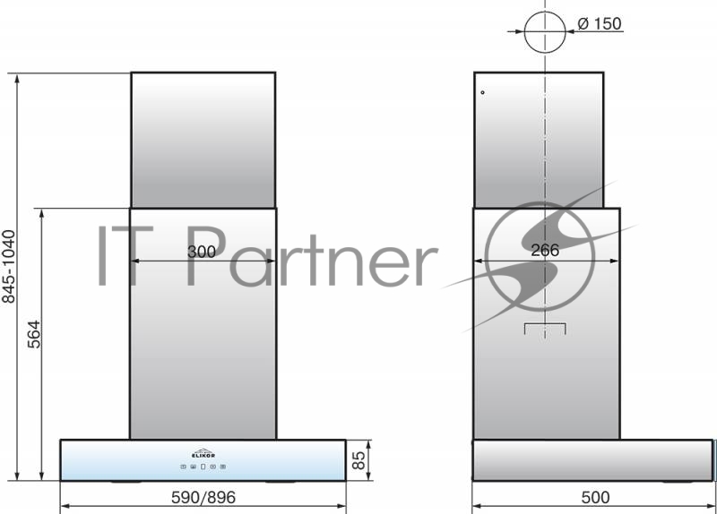 Вытяжка каминная Elikor Агат 60Н-1000-Е4Д нержавеющая сталь/черный, управление: сенсорное (1 мотор)