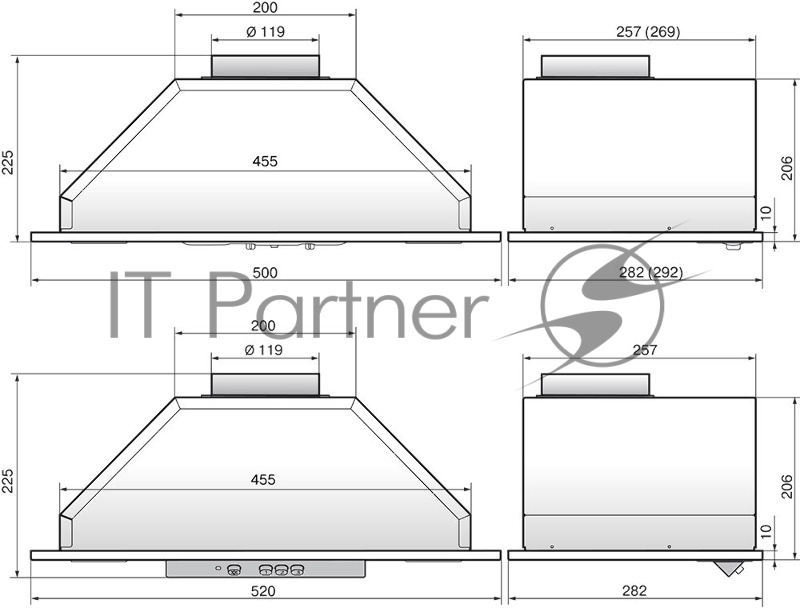 Вытяжка встраиваемая Elikor 52Н-1000-Э4Д Врезной блок нержавеющая сталь управление: кнопочное