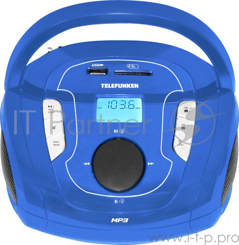 Аудиомагнитола Telefunken TF-SRP3471B синий 3Вт/MP3/FM(dig)/USB/BT/SD