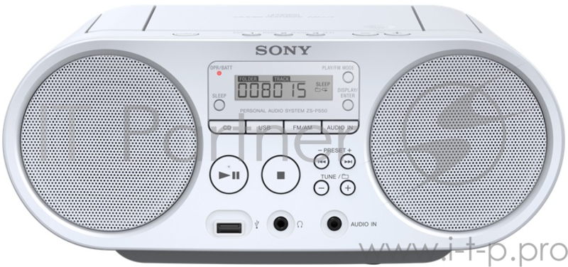 Аудиомагнитола Sony ZS-PS50 белый 4Вт/CD/CDRW/MP3/FM(dig)/USB