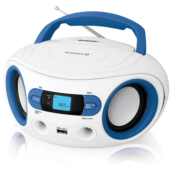 Аудиомагнитола BBK BS15BT белый/голубой 2Вт/MP3/FM(dig)/USB/BT