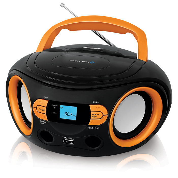 Аудиомагнитола BBK BS15BT черный/оранжевый 2Вт/MP3/FM(dig)/USB/BT