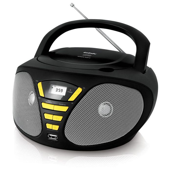 Аудиомагнитола BBK BX180U черный/желтый 2Вт/CD/CDRW/MP3/FM(dig)/USB