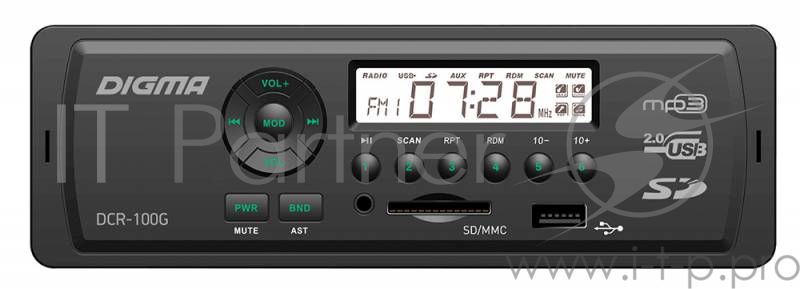 Автомагнитола Digma DCR-100G 1DIN 4x45Вт