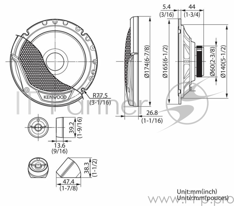 Колонки автомобильные Kenwood KFC-E170P 300Вт 92дБ 4Ом 17см (6 3/4дюйм) компонентные двухполосные