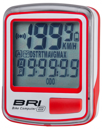 Велокомпьютер BRI-8, 8 функций Бело-красный