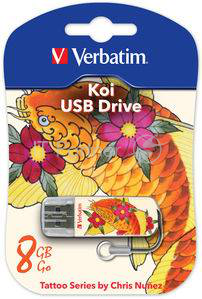 Флеш Диск 8GB VERBATIM Store n Go Mini Tattoo Koi белый/узор, 49882, USB 2.0