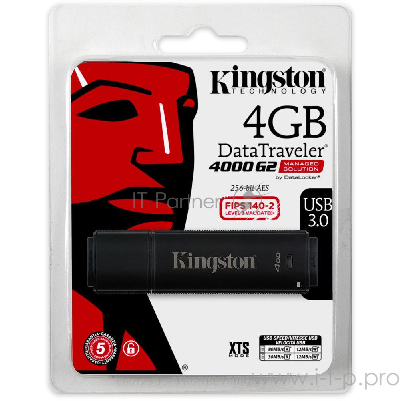 Флеш Диск Kingston 4Gb DataTraveler 4000 DT4000G2DM/4GB 256 AES FIPS 140-2 Level 3 (Management Rea