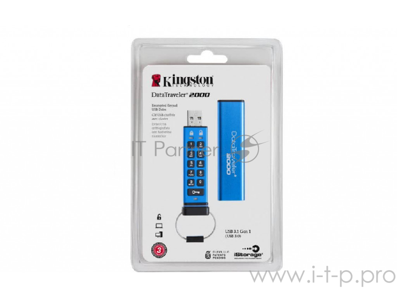 Флеш Диск Kingston 4Gb DataTraveler 2000 Keypad USB 3.0 DT2000/4GB, 256bit AES Hardware Encrypted