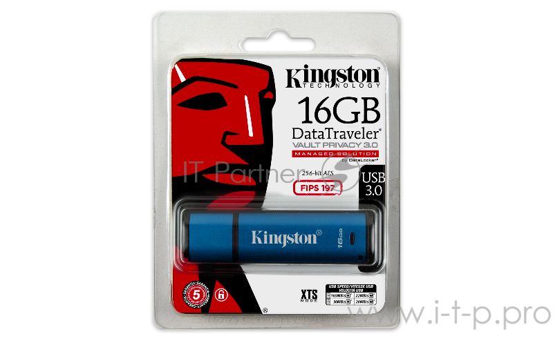 Флеш Диск Kingston 16Gb DataTraveler Vault Privacy 3.0 Datalocker Management Ready, DTVP30DM/16GB