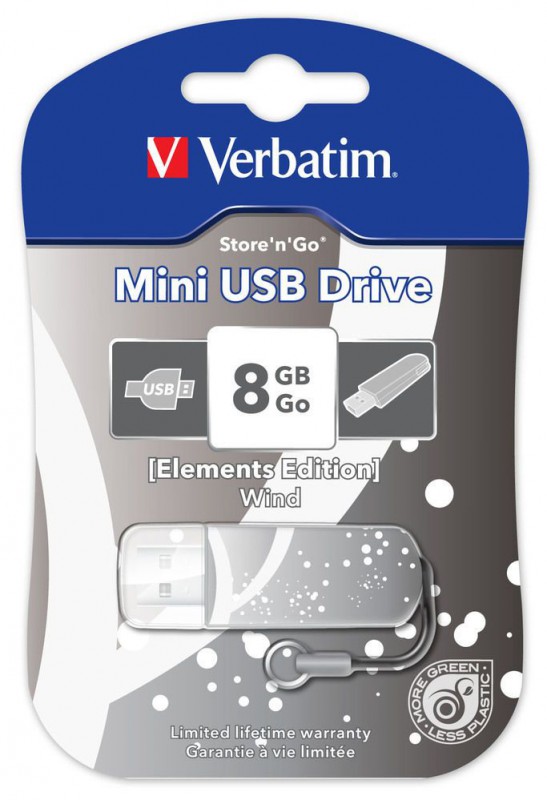 Флеш Диск 8GB VERBATIM Store n Go Mini Elements Wind серый/рисунок, 98161, USB 2.0