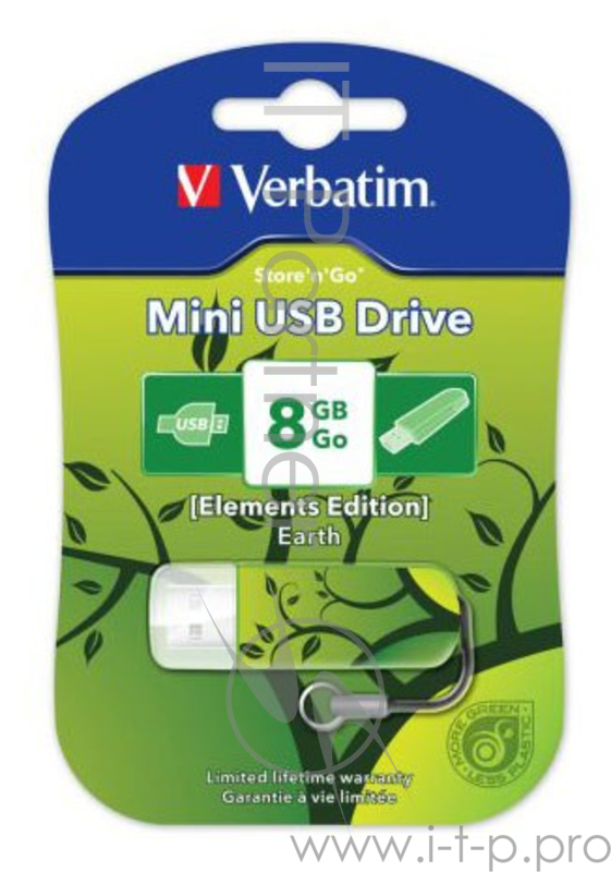 Флеш Диск 8GB VERBATIM Store n Go Mini Elements Earth зеленый/рисунок, 98160, USB 2.0