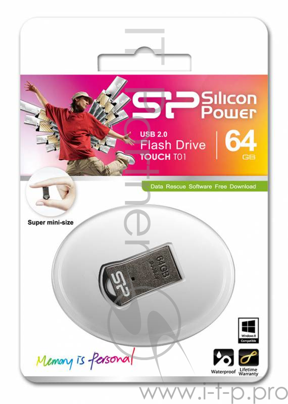 Флеш Диск 64GB SILICON POWER Touch T01 черный/серебристый, SP064GBUF2T01V1K, USB 2.0