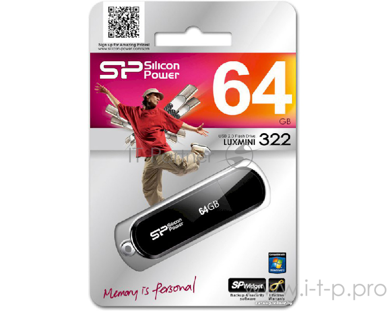Флеш Диск 64GB SILICON POWER LuxMini 322 черный, SP064GBUF2322V1K, USB 2.0