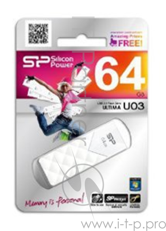Флеш Диск 64GB SILICON POWER Ultima U03 белый, SP064GBUF2U03V1W, USB 2.0
