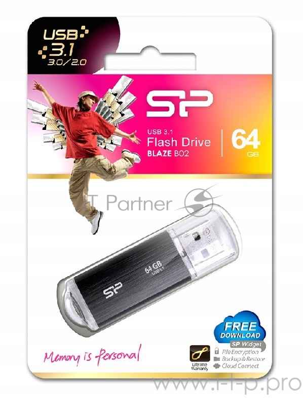 Флеш Диск 64GB SILICON POWER Blaze B02 черный, SP064GBUF3B02V1K, USB 3.0