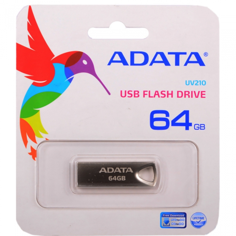 Флеш Диск 64GB A-DATA UV210, USB 2.0, Металлич., Серебро