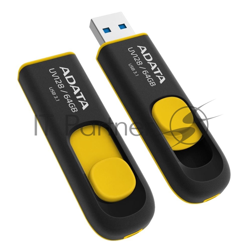 Флеш Диск 64GB A-DATA UV128, USB 3.0, черный/желтый
