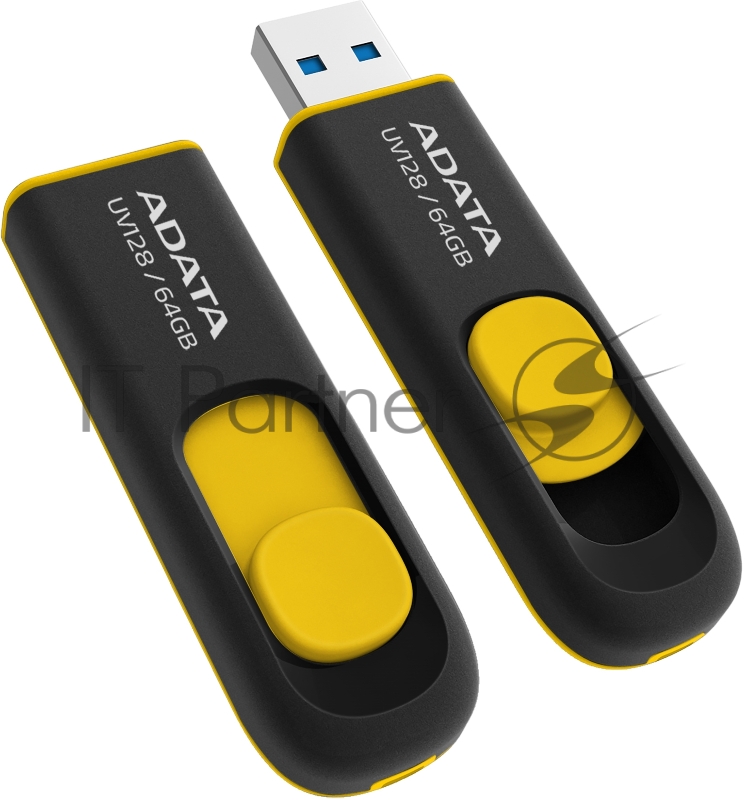 Флеш Диск 64GB A-DATA UV128, USB 3.0, черный/желтый
