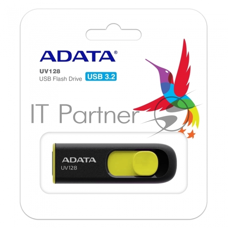 Флеш Диск 64GB A-DATA UV128, USB 3.0, черный/желтый