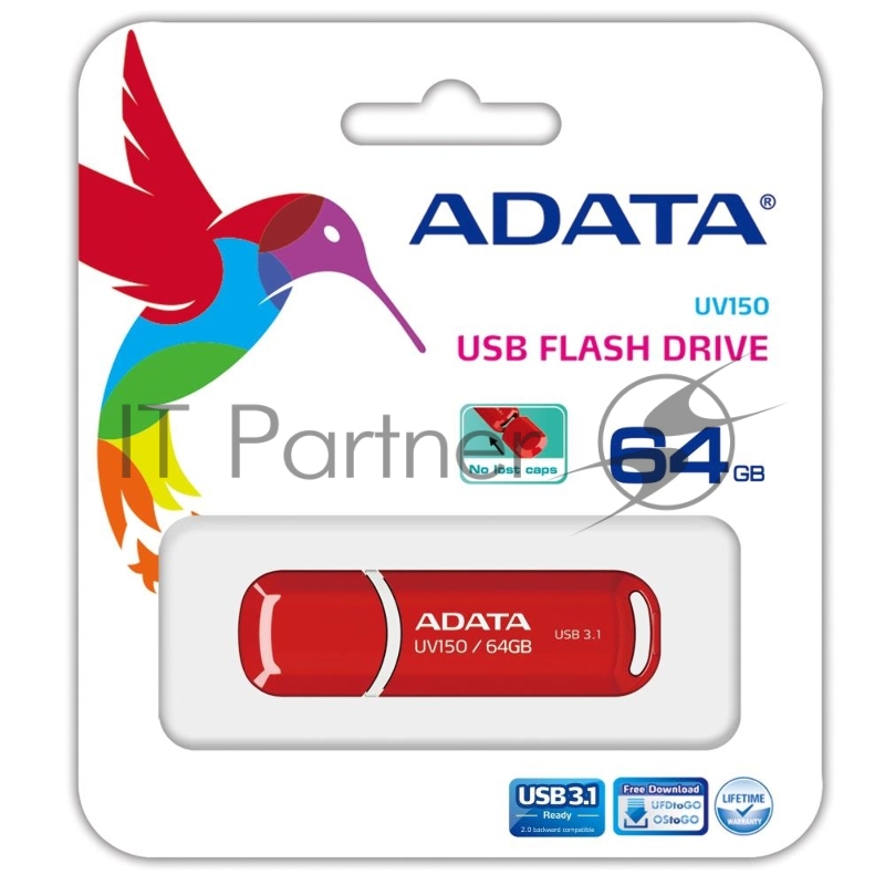 Флеш Диск 64GB A-DATA UV150, USB 3.0, Красный