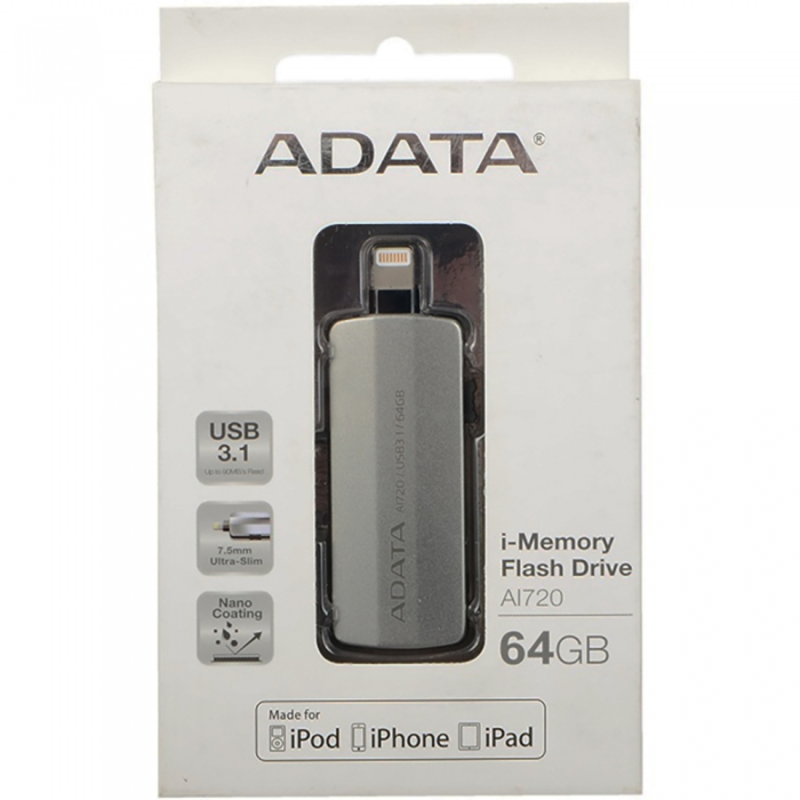 Флеш Диск 64GB A-DATA i-Memory AI720, USB 3.1/Lightning, Space Gray