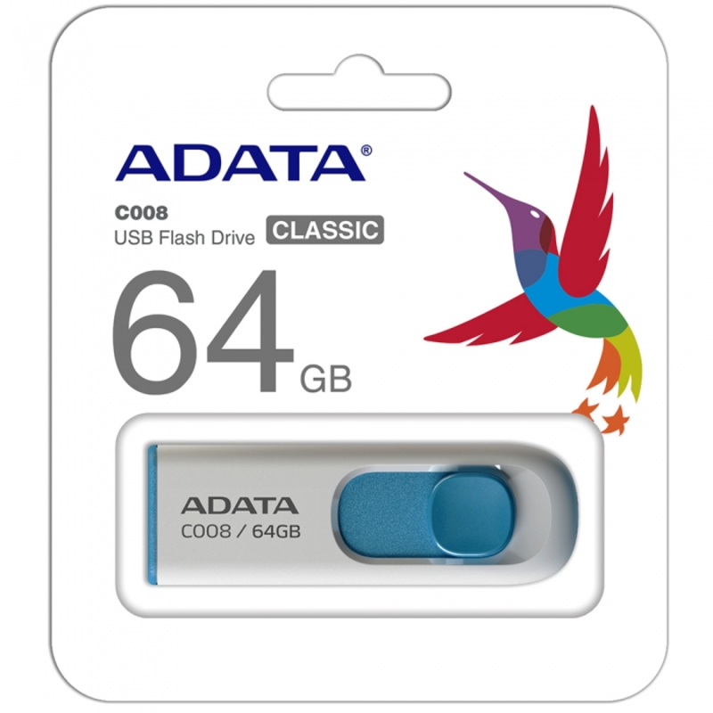 Флеш Диск 64GB A-DATA Classic C008, USB 2.0, белый