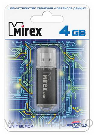 Флеш Диск 4GB Mirex Unit, USB 2.0, Черный