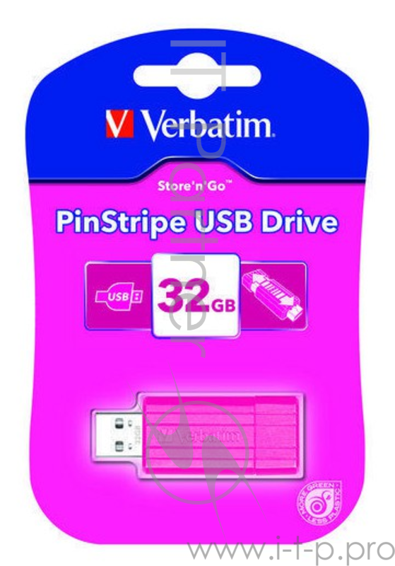 Флеш Диск 32GB VERBATIM PinStripe, Розовый, 49056, USB 2.0