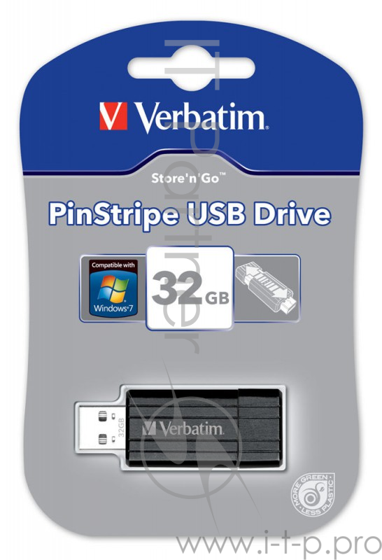 Флеш Диск 32GB VERBATIM PinStripe черный, 49064, USB 2.0