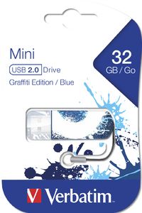 Флеш Диск 32GB VERBATIM Mini Graffiti Edition синий/рисунок, 49415, USB 2.0