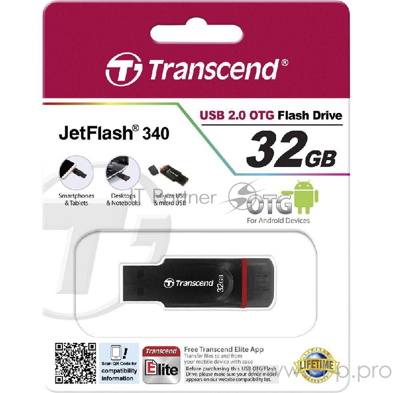 Флеш Диск 32GB Transcend Jetflash 340 TS32GJF340 USB2.0 черный/красный
