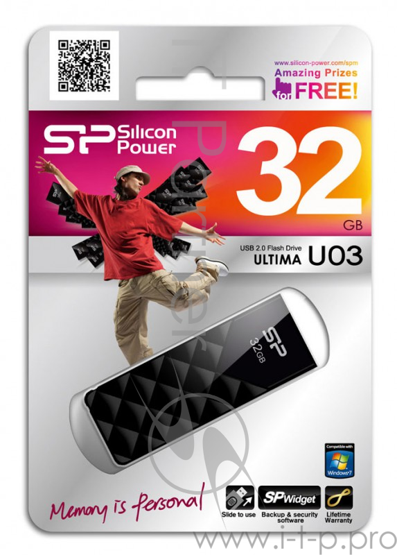 Флеш Диск 32GB SILICON POWER Ultima U03 черный, SP032GBUF2U03V1K, USB 2.0